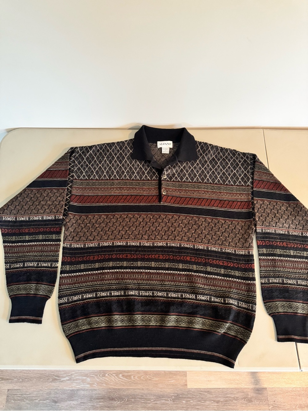 Vintage 90s Alfani Made In Italy Knit Polo Sweater Mens L Wool Blend Coogi Style